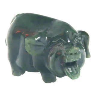 Late 20th Century Miniature Hand-Carved Piglet of Nephrite Jade For Sale