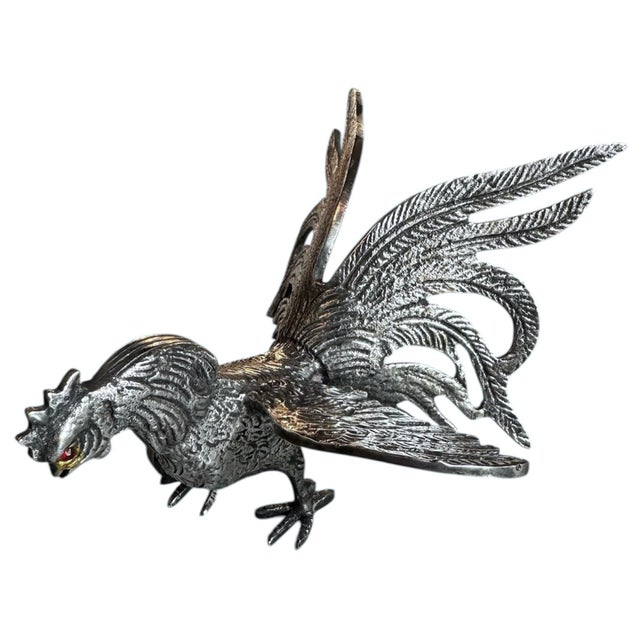 Figurative Mid 20th Century Iberian Silvered Brass Fighting Cockerels For Sale - Image 3 of 13