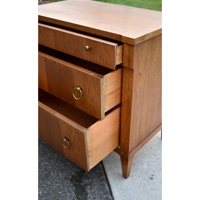 John Stuart Walnut Nightstand Mid Century Modern Vintage 3 Drawer Chest Brass For Sale - Image 14 of 15