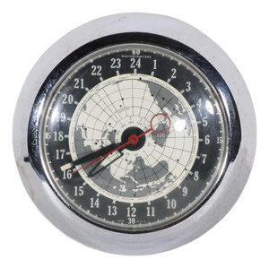 Mid Century Wall Clock by Mastercrafters Clock and Radio Company Showing Map of Globe C. 1960's