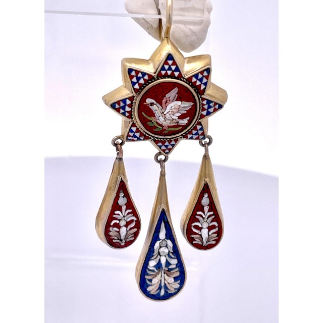 Ceramic Antique 1880's Micro Mosaic Drop Earrings - 2 Pieces For Sale - Image 7 of 12