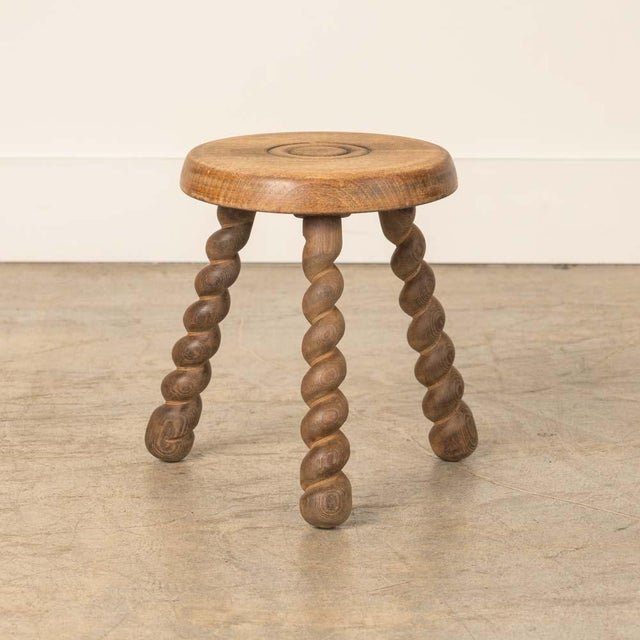 1950s Short French Wood Tripod Stool For Sale - Image 4 of 8