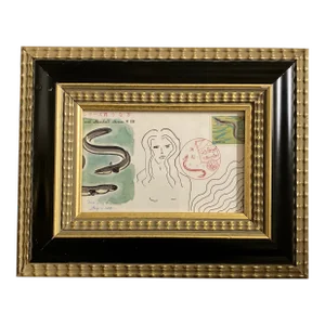 Contemporary Original Judy Henn Abstract Ink Drawing/Collage “First Day Slithering“ Framed