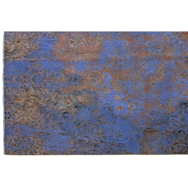 Textile Antique Persian Blue Overdyed Wool Rug With Allover Floral Pattern For Sale - Image 7 of 10