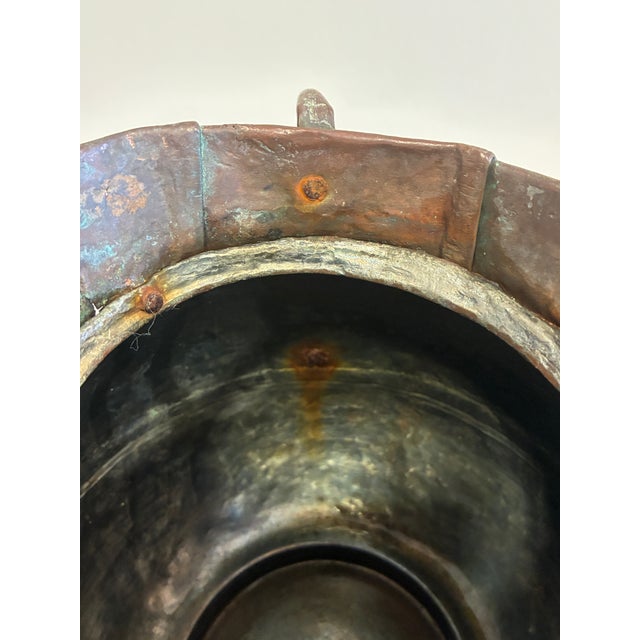 Antique Hand Hammered Copper Pitcher, Riveted Primitive Water Jug For Sale - Image 9 of 10