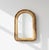 Arched beveled mirror with woven rattan frame surrounded with a perimeter of round, brown wooden beads. Condition: very...