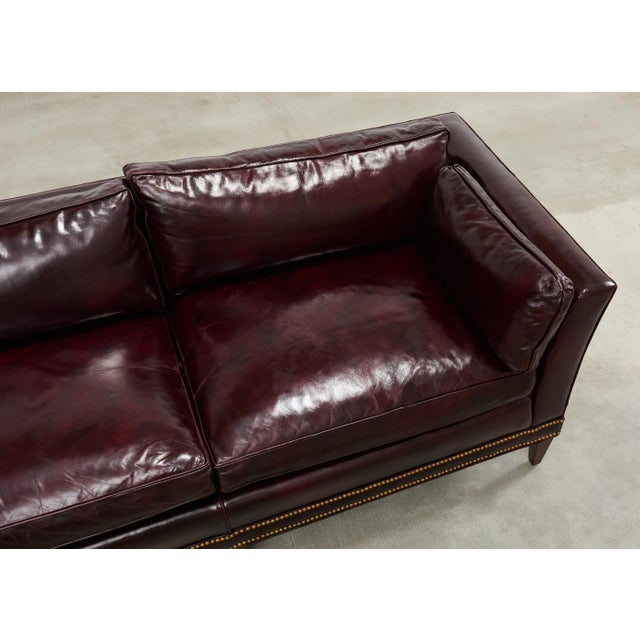English Regency Style Waxed Cordovan Leather Case Sofa For Sale - Image 12 of 18