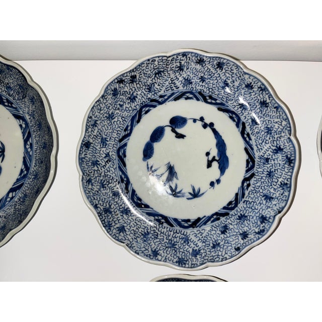 Antique Blue and White Plates - Collection of 12 - 7" X 7" Round - Scalloped Edge - End Edo or Beginning Meiji For Sale - Image 6 of 18