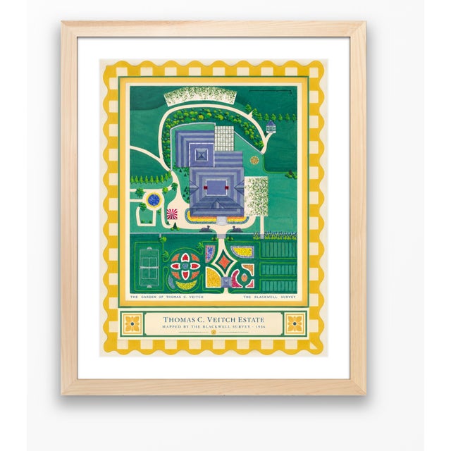 Atelier Aria Lumae the Grand Estate Cartography Set of 2 Shore Estate Faux Checkered Border Fine Art Hge Gallery Board Print 34" X 18" Wallspace For Sale - Image 9 of 18