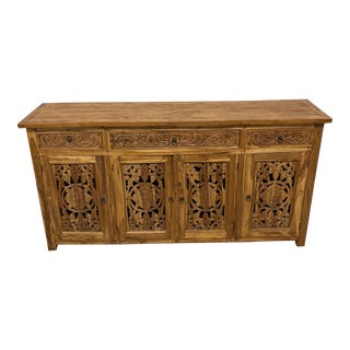 Balinese Hand Carved Natural Sideboard For Sale