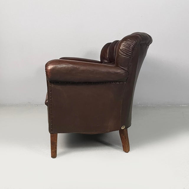Italian Art Deco Brown Leather 2-Seater Sofa from Saracchi, 1930s For Sale - Image 3 of 18