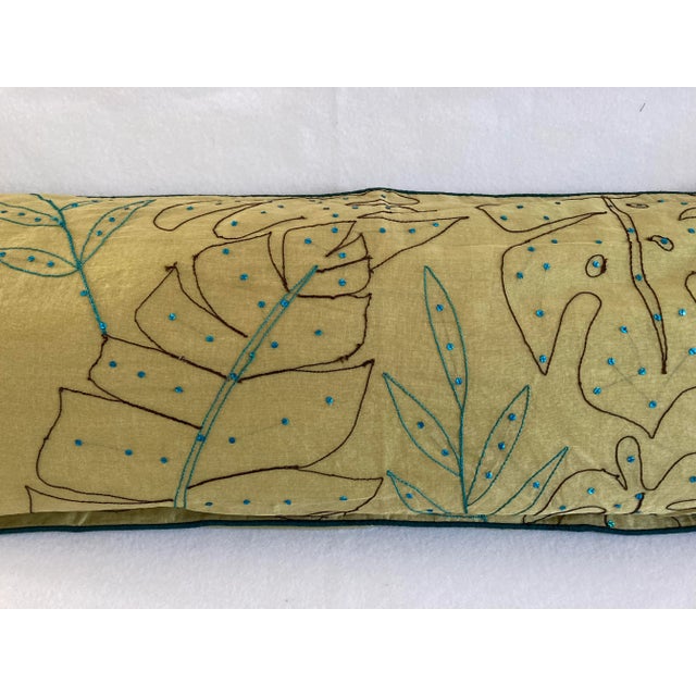 Contemporary Tropical Foliage Embellished Lime Green Long Lumbar Pillow Cover For Sale - Image 4 of 7
