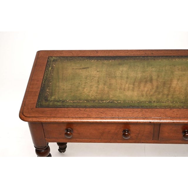 Antique Victorian Leather Top Writing Table, 1860s For Sale - Image 6 of 11