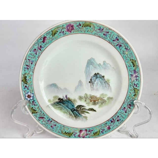 An exquisite 2-piece vintage Chinese export porcelain set featuring hand-painted Shan Shui (mountain-water) landscape...