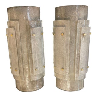 Pair of Modern Murano Large Scale Layered Smoke Glass Sconces For Sale