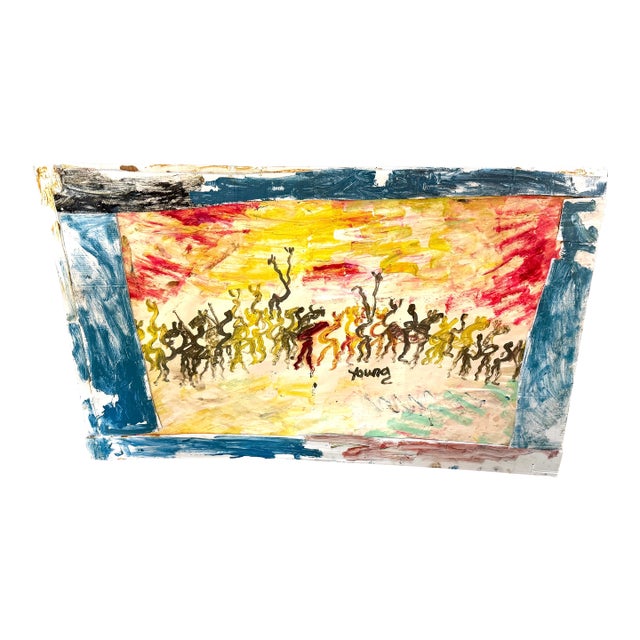 Purvis Young (American, 1943–2010) “Warriors Beneath a Burning Sky” For Sale