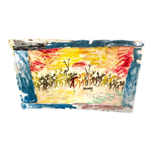 Purvis Young (American, 1943–2010) “Warriors Beneath a Burning Sky”