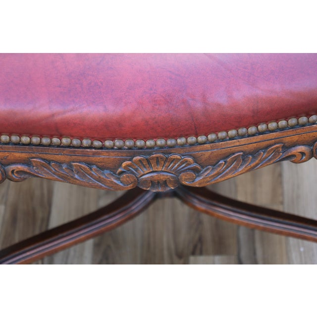 Pair of Vintage English Regency Style Leather Armchairs | Carved Wood Frame, Nailhead Trim For Sale - Image 15 of 18