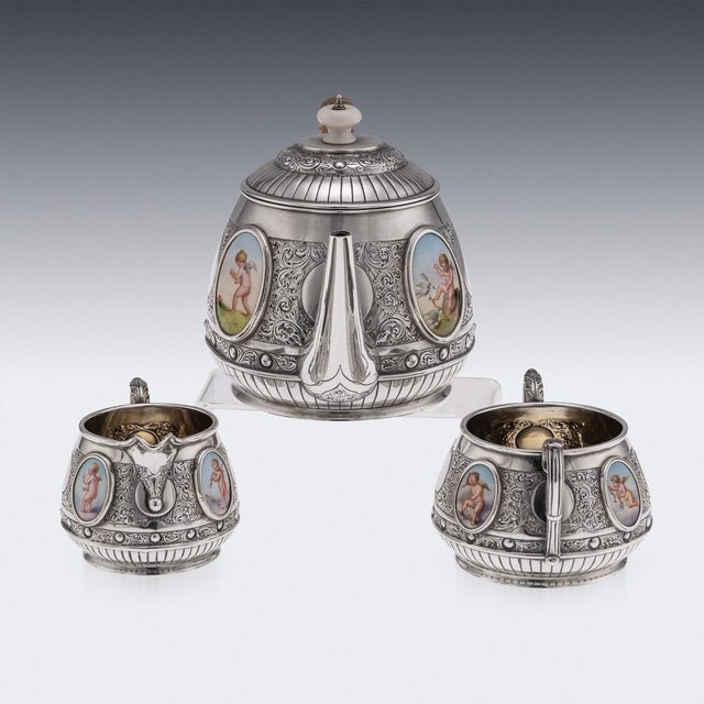Late 19th Century Antique Victorian Silver Tea Service by Charles Edwards, 1885, Set of 3 For Sale - Image 5 of 18