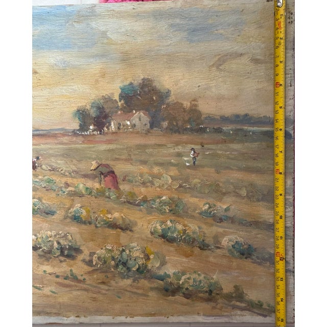 1940s Pastoral Landscape Canvas Art by Ira Deen Original Oil Folk Painting Drawing Crow For Sale - Image 10 of 12