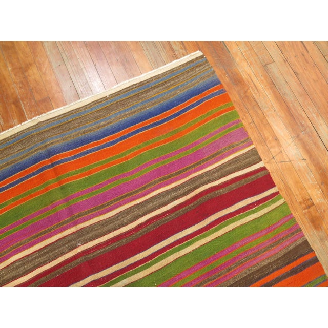 Textile Vintage Zabihi Collection Striped Colorful Turkish Gallery Size Kilim - 5'3" x 13'5" For Sale - Image 7 of 8