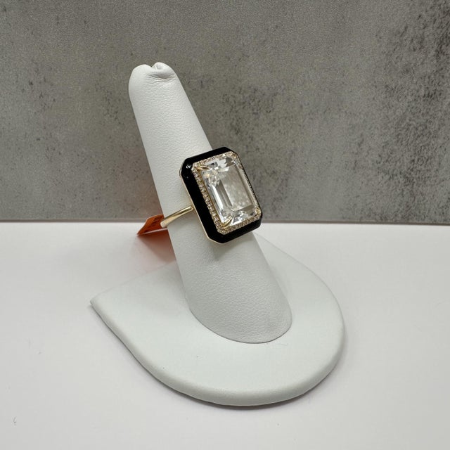 Contemporary Designer Effy White Topaz Diamond Enamel Ring 14kt Gold 9.80ct NWT, Size 7 For Sale - Image 3 of 6