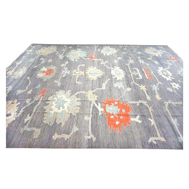 21st Century Turkish Oushak 12X16 Grey, Ivory, Orange & Slate Blue Handmade Area Rug #1144179 For Sale - Image 4 of 13