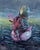 All Directions Wrong by Andreas Claussen | Oil on canvas Astronaut sitting on a pink flamingo float. For Sale