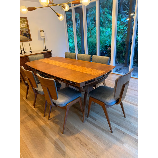 Vintage Solid Walnut Midcentury Dining Table With Eight Chairs For Sale - Image 11 of 14