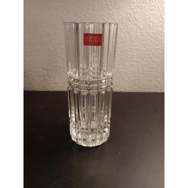 French 1970s Cristal D Arques Cut Crystal Cylinder Vase Made in France For Sale - Image 3 of 6