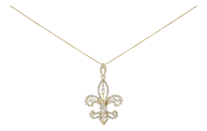 14K Yellow Gold 1.00 Cttw Round Diamond Fleur De Lis 18" Pendant Necklace (H-I Color, SI2-I1 Clarity)