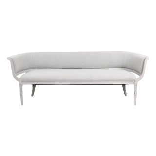 Swedish Gustavian Style Painted and Curved Back Settee With Boucle Fabric For Sale