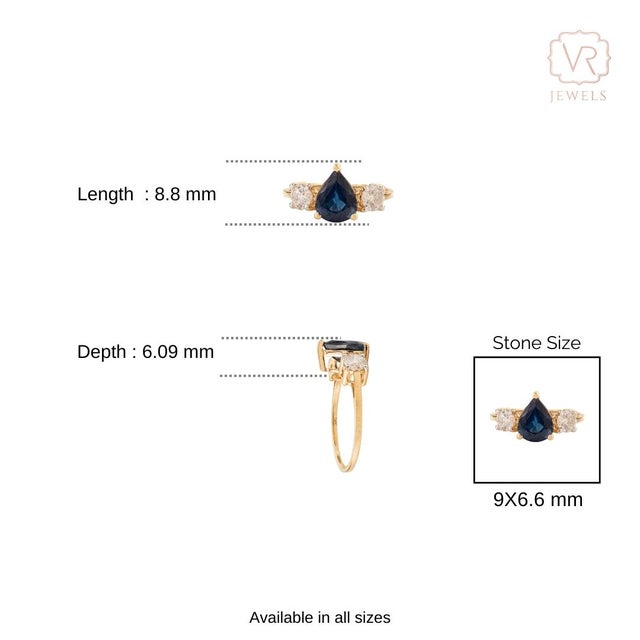 1.7 Ct Pear Sapphire Diamond Early Art Deco Ring Size 6.5 in 14k Gold For Sale - Image 9 of 14