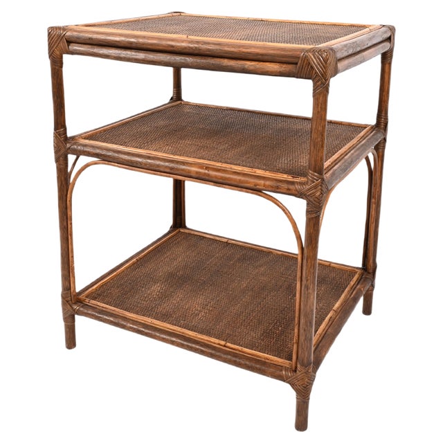 Mid-Century Bamboo and Rattan Shelf, Italy, 1960s For Sale