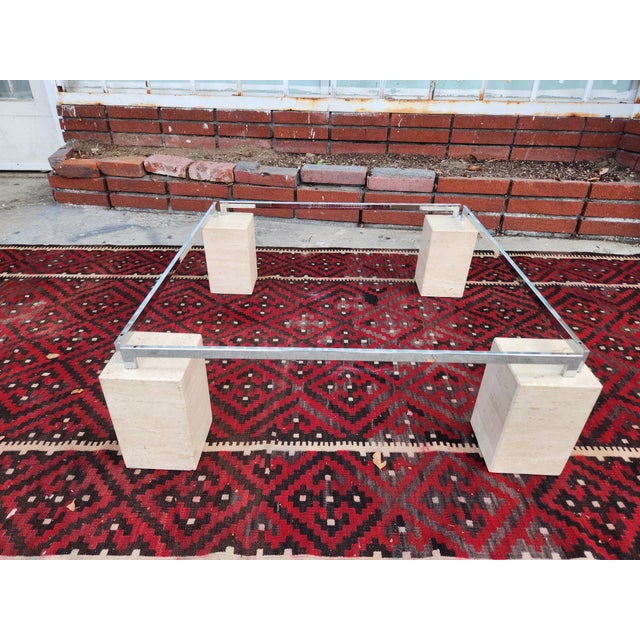 1970's Travertine Vases With Glass Top Coffee Table For Sale In Los Angeles - Image 6 of 12