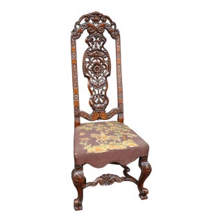 Victorian Embroidered Throne Chair For Sale