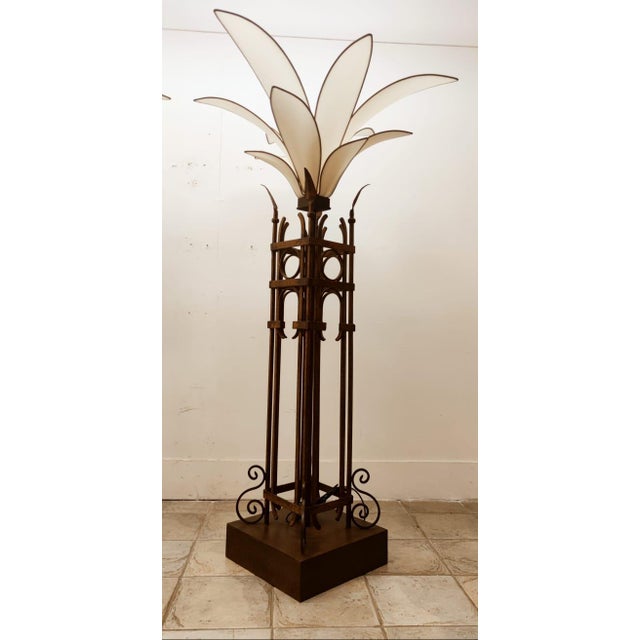 Vintage Iron Palm Tre Floor Lamp with Fabric Petals For Sale - Image 4 of 18