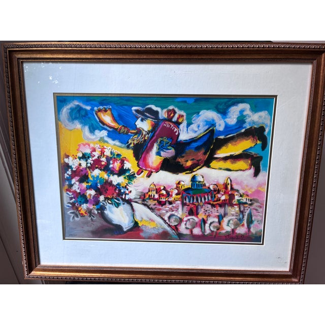 Expressionism Late 20th Century Zamy Steynovitz "Fly Over Jerusalem" Framed Serigraph, 254/350 For Sale - Image 3 of 8
