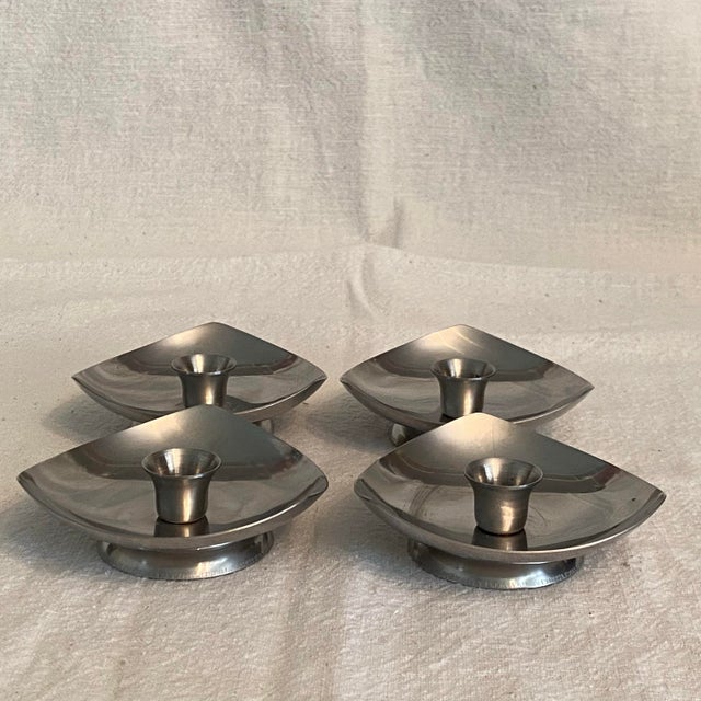 1960s Danish Modern Stainless Steel Denmark 4 Candle Holders and 4 Tea Light Holders - Set of 8 For Sale - Image 5 of 12