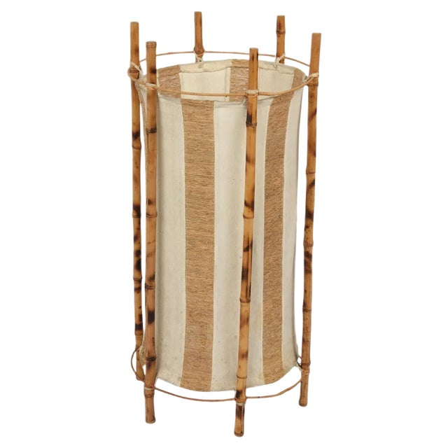 Mid-Century Italian Cotton, Bamboo & Rattan Floor Lamp by Louis Sognot, 1950s For Sale