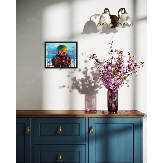 An Apple a Day Keeps the Doctor Away by Andreas Claussen | Oil on Panel Astronaut eating oranges For Sale - Image 4 of 5