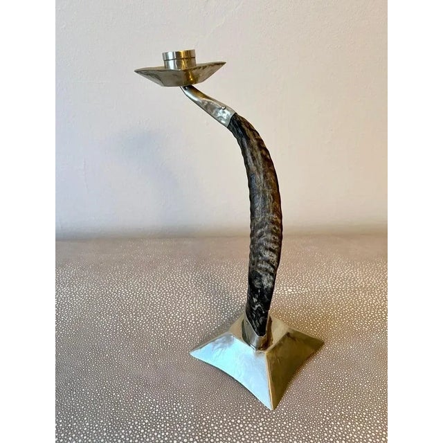 Metal Ram's Horn and Silver Candle Stick Holder For Sale - Image 7 of 10