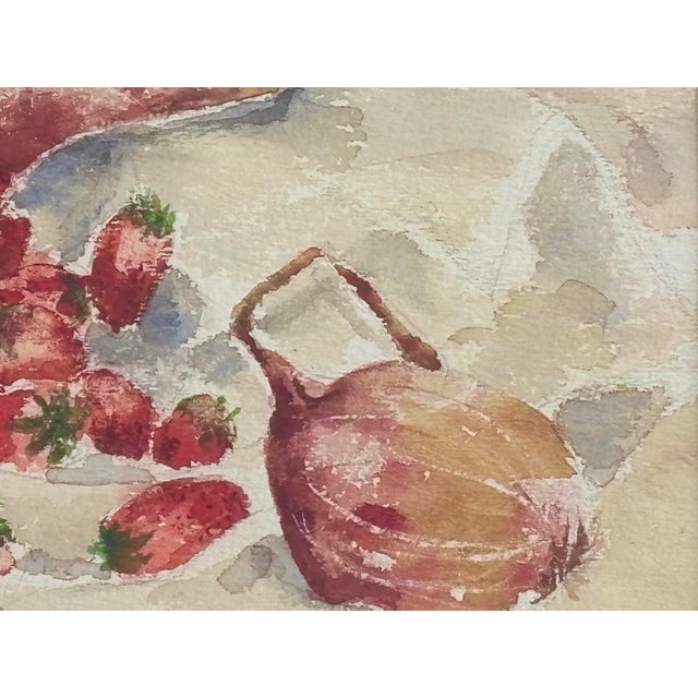 Late 20th Century Late 20th Century Mary Kinnear Still Life Watercolor Painting With Strawberries and Purple Onions, Framed For Sale - Image 5 of 9