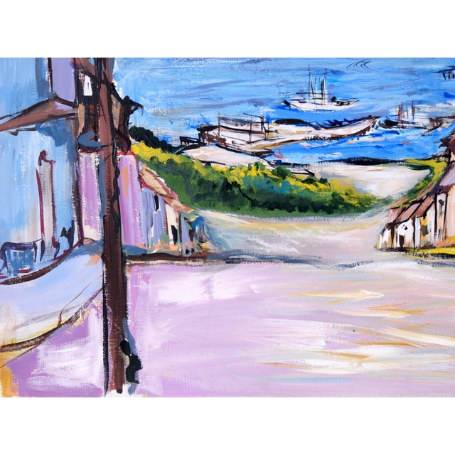 Impressionist Old Town on the Bay in Baja Mexico Original Oil Painting on Linen by Palavicini For Sale - Image 3 of 4