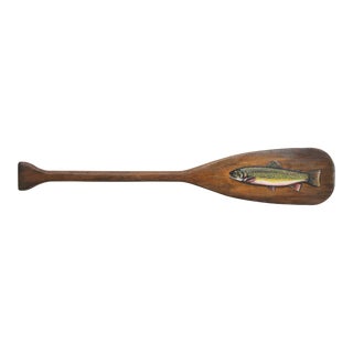 Vintage Canoe Paddle With Hand Painted Trout For Sale
