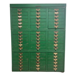 Vintage Library Bureau Green 54-Drawer Card Catalog Cabinet For Sale