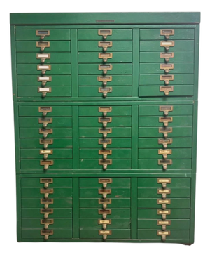 Vintage Library Bureau Green 54-Drawer Card Catalog Cabinet