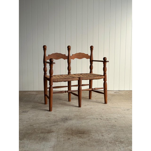Vintage Double Bench With Woven Cord Seat, C. 1950 For Sale - Image 18 of 18