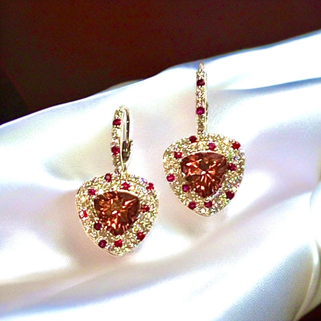 Natural Tourmaline Ruby Diamond Dangle Earrings 14k WG 10.53 TCW Certified For Sale - Image 14 of 18