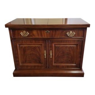 Mid 20th Century Drexel Flame Mahogany Flip Top Rolling Buffet Sideboard Dry Bar Server Cart For Sale
